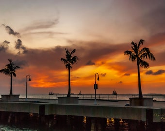 Key West Sunset Photographic Print, Florida Sunset Photo, Key West Wall Decor, Florida Home Decor, Stretched Canvas Photographic Print