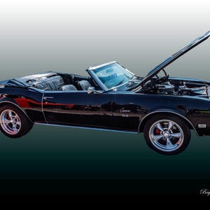 Black 1968 Chevrolet Camaro SS Convertible Photo, Classic American Muscle Car, Vintage Auto Enthusiast Art, Iconic Retro Decor