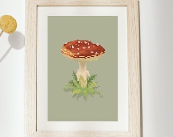 Mushroom Digital Print | Pixel Art Fungi Print | Wall Art | Digital Mushroom Print