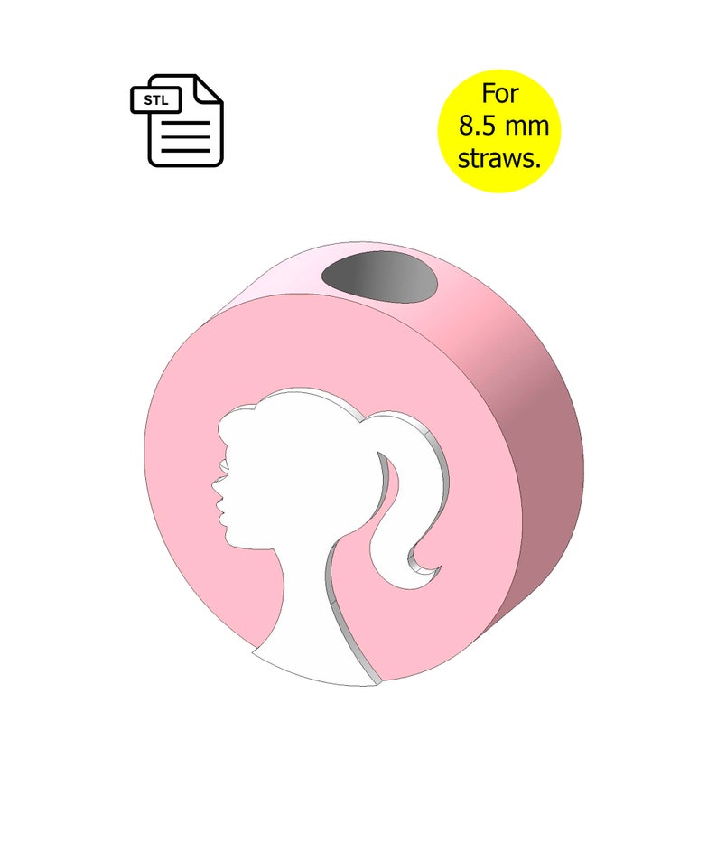 Girl Straw Topper, Сircle STL File for 3D Printing.
Designed for 8.5 mm straws.