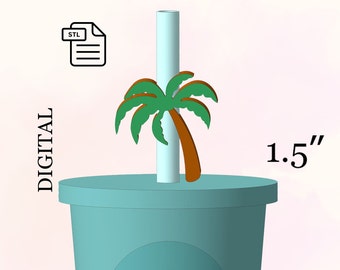 Palm Tree Straw Topper, STL File for 3d printing, 3d Print Stl File, Handmade - Digital Download.