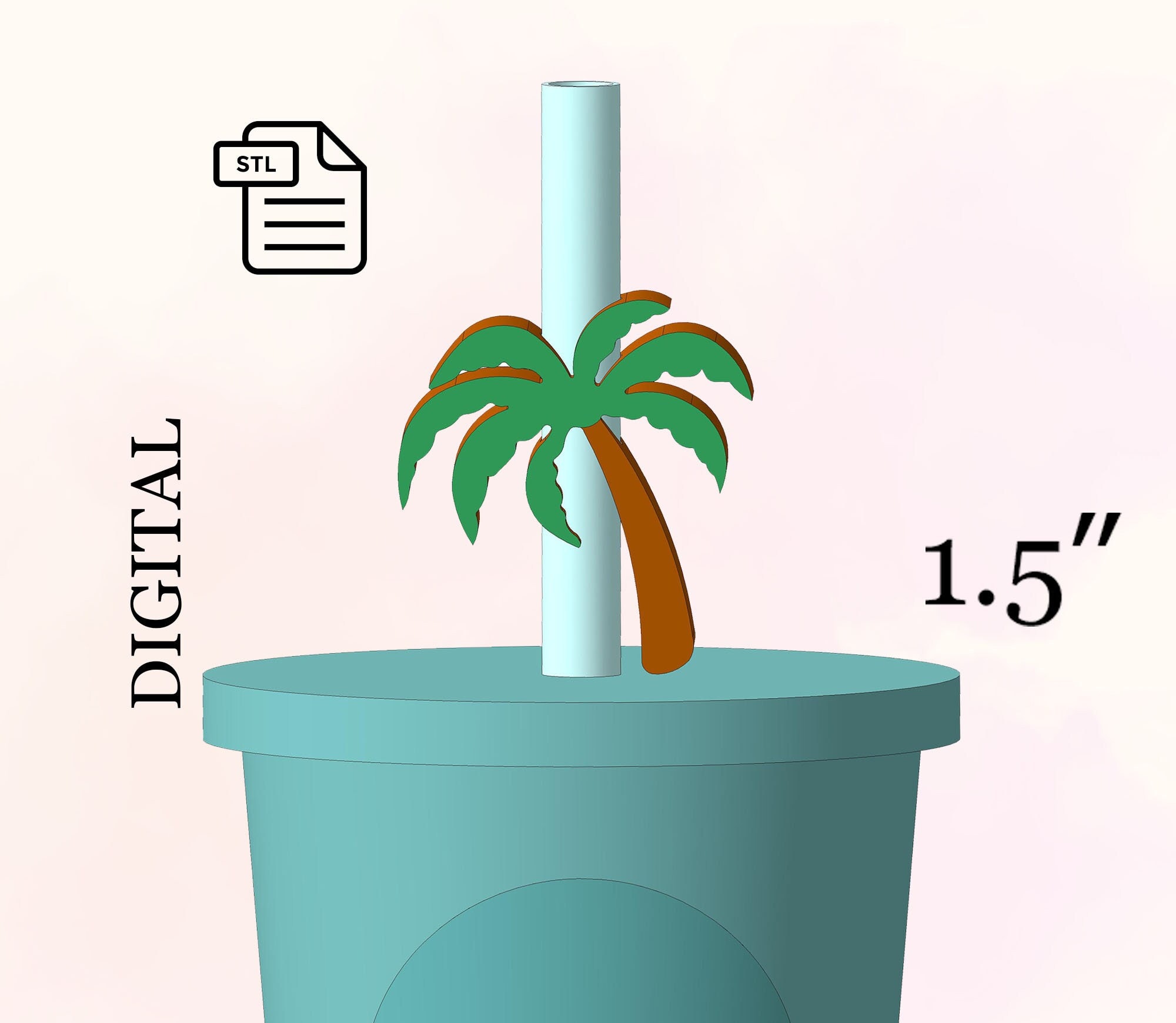 Palm Tree Stroh Topper, STL Datei für 3D Druck, 3d Print Stl Datei, handgemacht - digitaler Download.