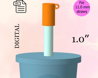 Simple Straw Cover with Attachment for a Charm, STL File for 3D Printing, for 11.00 mm Straws, Straw Cap, Straw Topper - Digital Download.