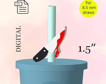 Bloody Scary Knife, Halloween Straw Topper STL File for 3D printing, Scary Accessory.