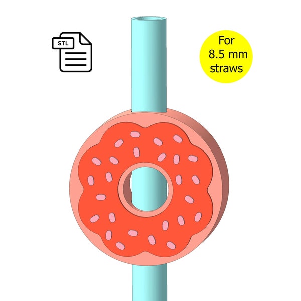 Сhristmas Donut Straw Topper, STL File for 3D printing - Digital Download.