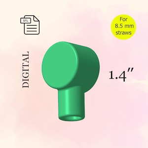 May include: A green 3D printed plastic straw tip for 8.5 mm straws. The tip is 1.4 inches in diameter and has a round top.