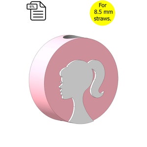 Girl Straw Topper, Сircle STL File for 3D Printing.
Designed for 8.5 mm straws.