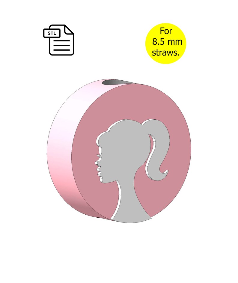Girl Straw Topper, Сircle STL File for 3D Printing.
Designed for 8.5 mm straws.