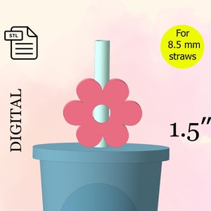 Puede incluir: Un topper de pajita de flor rosa de 1,5 pulgadas de alto para pajitas de 8,5 mm. El topper está diseñado para encajar en la parte superior de una taza o vaso. El archivo STL está disponible para descarga digital.
