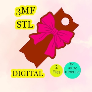 Bow Tumbler Topper STL File, 40oz Cup Name Plate, Cute Coquette Accessory, 3D Print STL/3MF Files  (Digital Download)