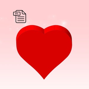 May include: A red 3D printed heart shape, STL file download icon in the upper left corner.