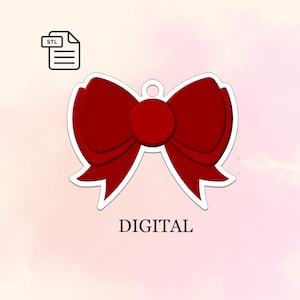 May include: A digitally rendered red bow with a white outline and a small loop at the top. The word "DIGITAL" is printed in black below the bow. An STL file icon is in the upper left corner.