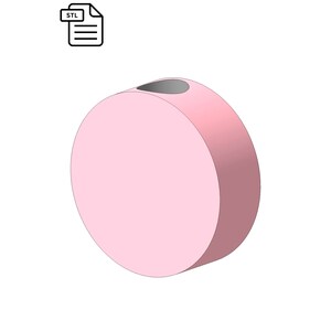 May include: A pink, round, 3D printed object with a small hole in the top. The object is designed to be used as a vase or planter.