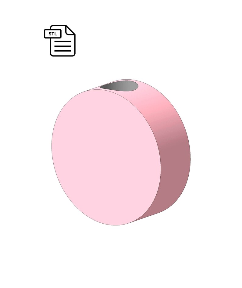 May include: A pink, round, 3D printed object with a small hole in the top. The object is designed to be used as a vase or planter.