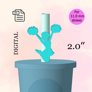 May include: Digital download STL file for a 2.0" tall cheerleader straw topper. The topper is turquoise blue and designed for 11.0 mm straws.