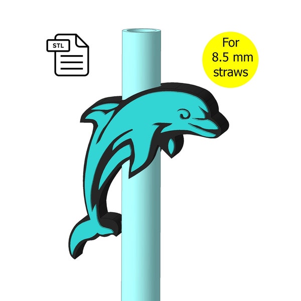 Dolphin Straw Topper STL File for 3D Printing, Baby Shower, Happy Birthday Stl - Digital Download.