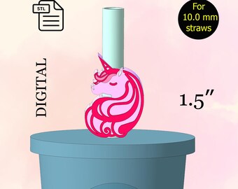 Unicorn Straw Topper STL file for 3D printing, Baby Shower Party, Birthday Party, Cocktail Party Decor, Cocktail Straw -  Digital Download.
