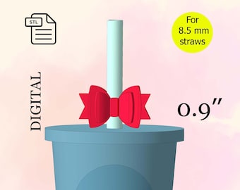 Bow Straw Topper, STL File for 3d printing, 3d Print Stl File, Party Favors - Digital Download.