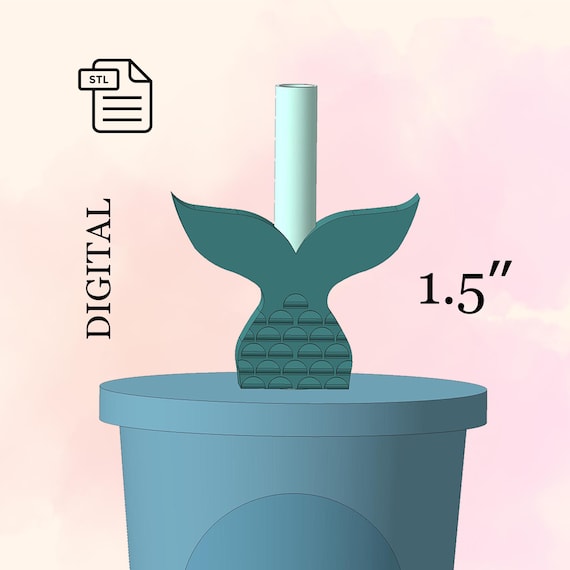 Mermaid Tail Straw Topper STL file for 3D printing, Baby Shower Party, Birthday Party, Cocktail Party Decor, 3d Stl Model, Cocktail Straw.