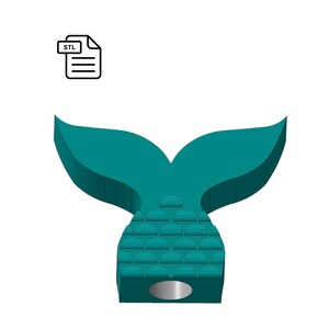 May include: Teal mermaid tail-shaped doorstop with a textured surface and a hole in the bottom. STL file.