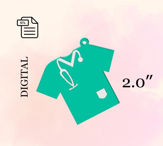 Keychain Scrubs Nurse Shirt, 3d print STL File for 3D Printing - Digital Download.