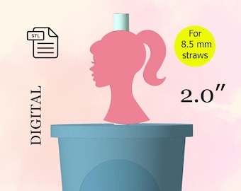Princess Girl Straw Topper, STL File for 3d printing, 3d Print Stl File, Handmade - Digital Download.