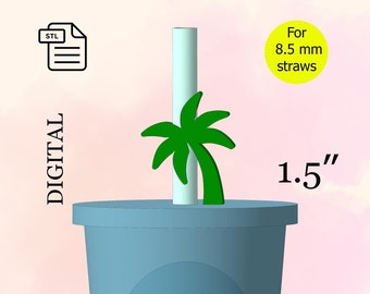 Palm Straw Topper, STL File for 3d printing, 3d Print Stl File, Handmade, Party Favors - Digital Download.