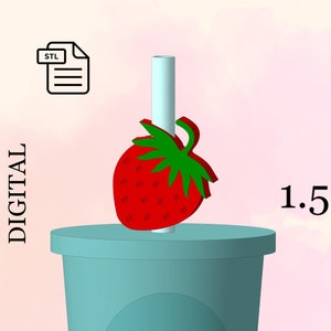 3d print file Strawberry Straw Topper, STL File for 3D Printing, Baby Shower, Summer - Digital Download.