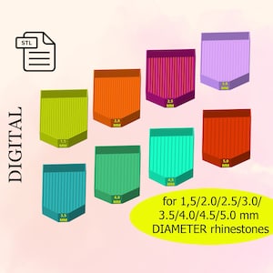 8 Rhinestone Sorting Trays, Stl Files for 3d printing/ Handmade/ DIY/ Jewelry Tools/1.5mm - 5.0mm DiameterRhinestones- Digital Download.