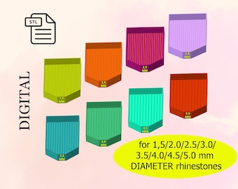 8 vassoi per smistamento strass, file STL per stampa 3D/fatto a mano/fai da te/strumenti per gioielli/Diametro 1,5 mm - 5,0 mmStrass- Download digitale.