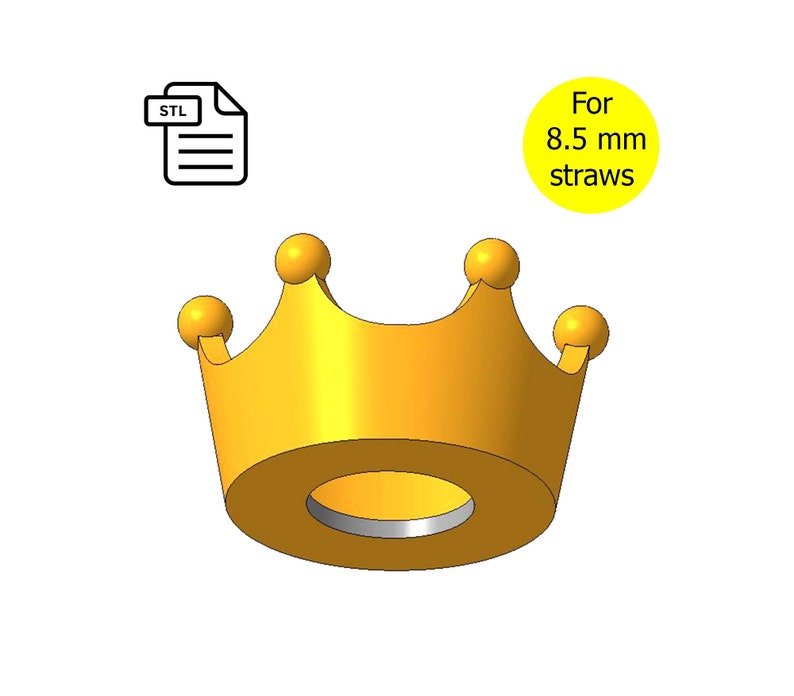 Small Crown Straw Topper Template STL File for 3D Printing, Birthday