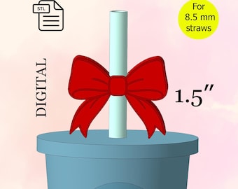 Beautiful Bow, Straw Topper, STL File for 3d Printing, 3d Print STL File, Happy Birthday, Party Favors - Digital Download.