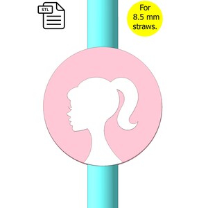 Girl Straw Topper, Сircle STL File for 3D Printing.
Designed for 8.5 mm straws.