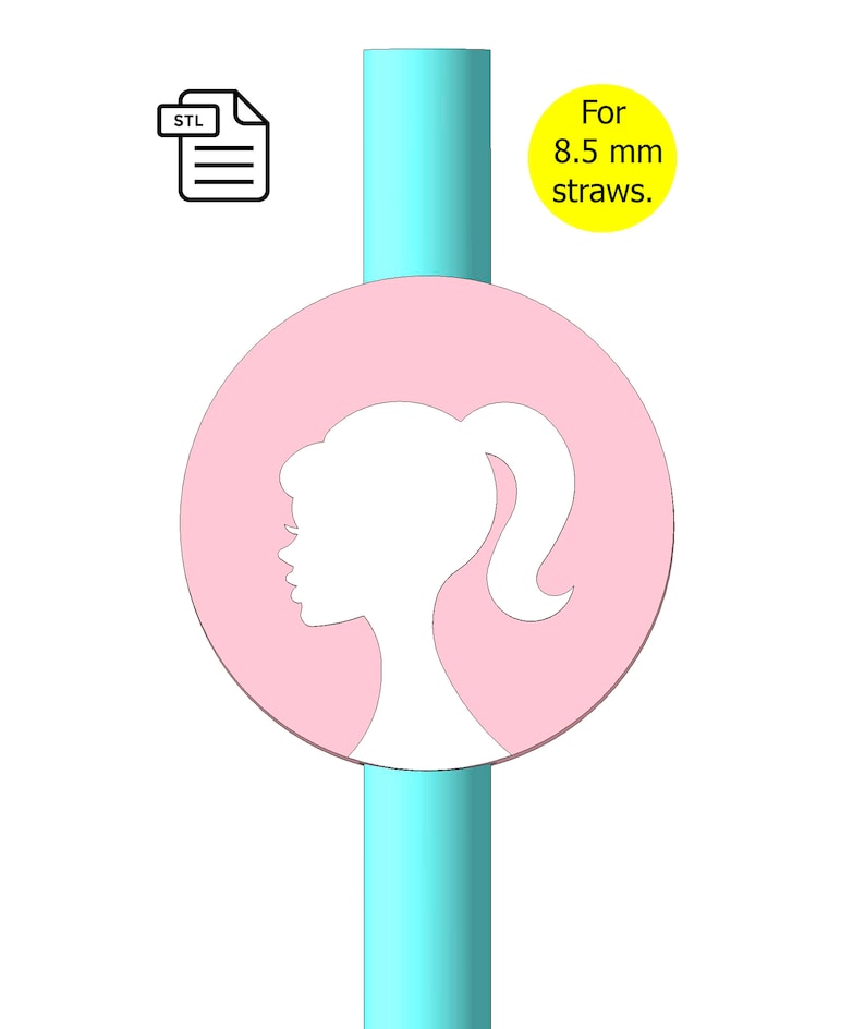 Girl Straw Topper, Сircle STL File for 3D Printing.
Designed for 8.5 mm straws.
