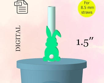 Easter Bunny Straw Topper, STL File for 3d printing, 3d Print STL File, Easter Rabbit, Party Favors,  Easter Basket - Digital Download.