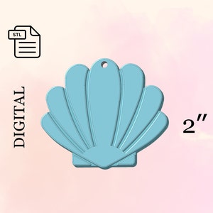 Puede incluir: Un modelo imprimible en 3D con forma de concha de color azul claro, de 5 cm de tamaño. Archivo STL.