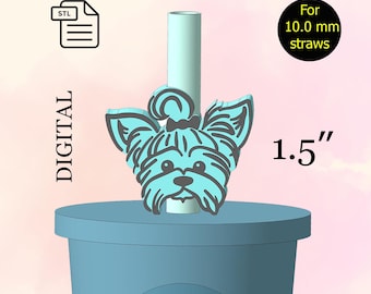 20-30-40 OZ, Yorkie Straw Topper STL File for Pet Dog Lovers - Yorkshire Terrier Design, 3D Printing, Dog Lover Gift - Digital Download.