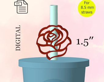 Rose Flower Straw Topper, STL File for 3d printing, 3d Print STL File, Happy Birthday, Party Favors - Digital Download.