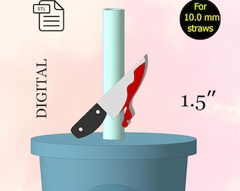 20-30-40 OZ, Bloody Knife, Straw Topper, STL File for 3d printing, 3d Print STL File, Halloween, Scary Decor- Digital Download.