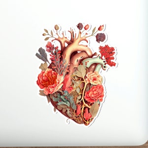 Blooming Heart Vinyl Laptop Sticker, Anatomical Heart, Waterproof ...