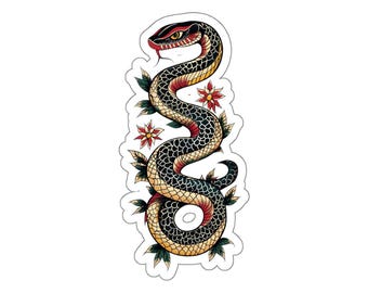 Schlange Wasserdichter Aufkleber, Old School Tattoo-Stil, Gestanzte Aufkleber für Laptop, Geschenke, Planer, Chinesisches Sternzeichen, Mond-Neujahr