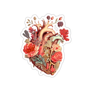Blooming Anatomical Heart Vinyl Sticker: Floral Valentine&#39;s Decor
