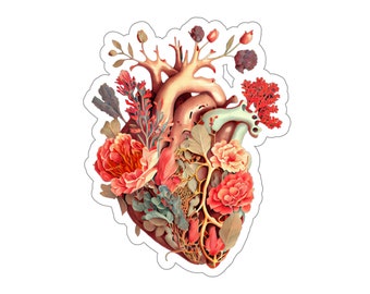 Blooming Anatomical Heart Vinyl Sticker: Floral Valentine's Decor