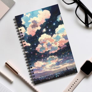 Cuaderno de Anime de Estrellas y Nubes: Diario A5, Rayado/Punteado/En Blanco/Tarea