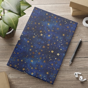 Night Stars A5 A4 B5 Hardcover Notebook, Lined Blank Dotted Pages, Sky and Celestial Hard Backed Journal with Matte or Glossy Covers