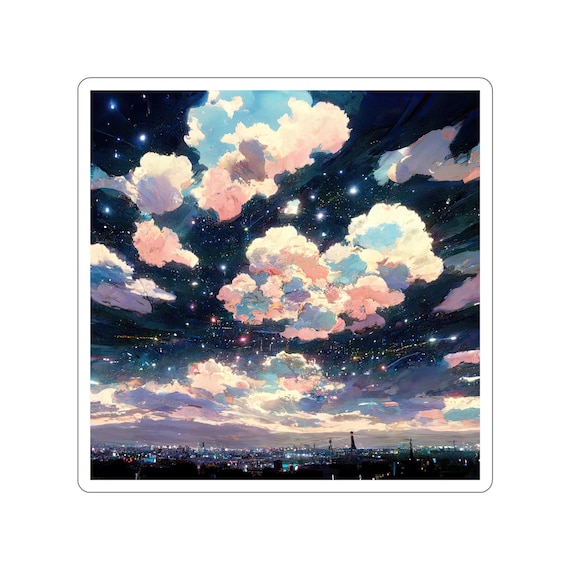 Anime Die-Cut Stickers, Square Sticker with Stars and Clouds, Waterproof Vinyl Decal