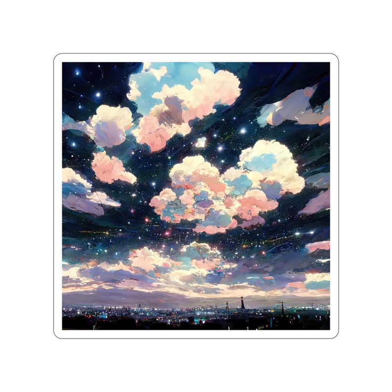 Anime Die-Cut Stickers, Square Sticker with Stars and Clouds, Waterproof Vinyl Decal image 1