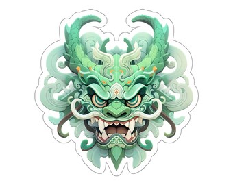 Green Dragon Waterproof Sticker, Chinese Zodiac Animal of New Lunar Year Vinyl Decal for Laptop, Gifts, Stationery, Car or Water Bottle