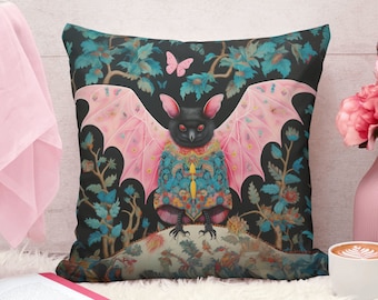 Whimsigoth Halloween Throw Pillow with Insert Bat and Butterfly Pillowcase Pastel Goth Home Decor