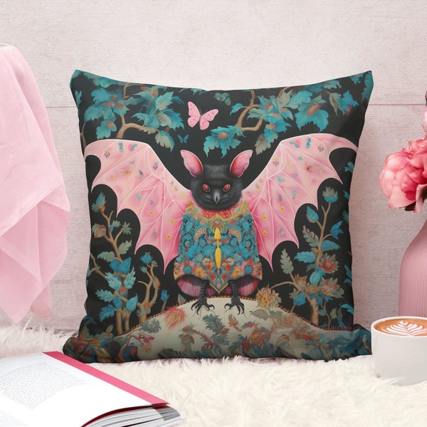 Whimsigoth Halloween Throw Pillow with Insert Bat and Butterfly Pillowcase Pastel Goth Home Decor
